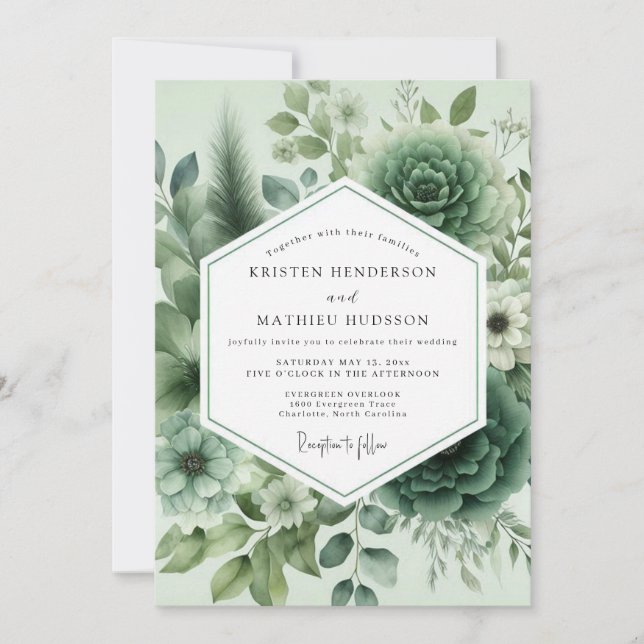 Convites Sage Green Succulent Bloom Wedding (Frente)