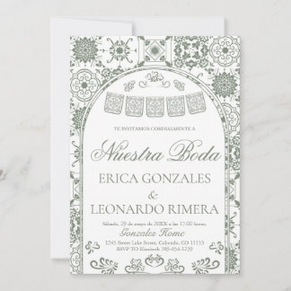 Convites Sage Green Talavera Papel Picado Spanish Wedding