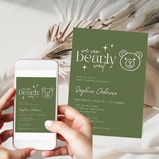 Convites Sage Green Teddy Bear Pode Ampliar Chá de fraldas  (Criador carregado)