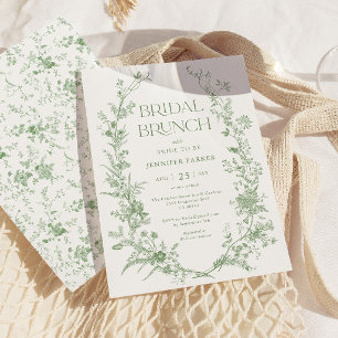 Convites Sage Green Toile Floral Bridal Brunch