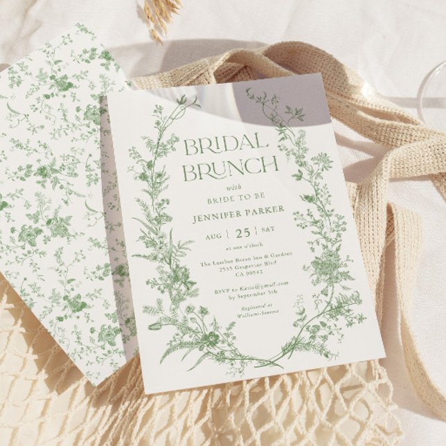 Convites Sage Green Toile Floral Bridal Brunch (Criador carregado)