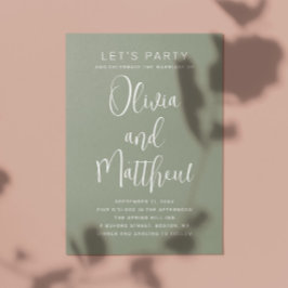 Convites Sage green typografia script casamento + detalhes 