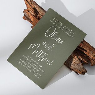 Convites Sage green typografia script casamento + detalhes 
