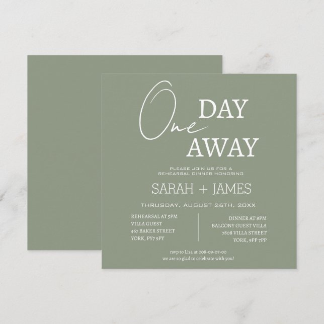 Convites Sage Green Um Dia Fora da Praça do Janto de Ensaio (Frente/Verso)