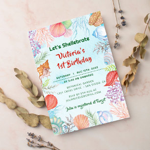 Convites Sage Green Underwater Seashell Foto de Aniversário