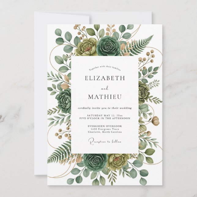 Convites Sage Green Verdant Flourish Wedding (Frente)