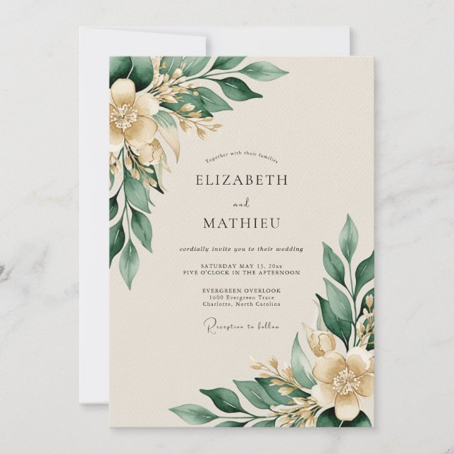 Convites Sage Green Verdant Nature Wedding (Frente)