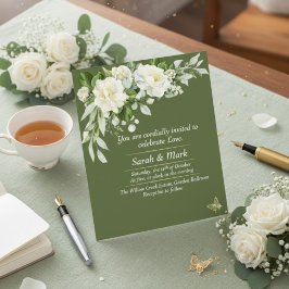 Convites Sage Green Vintage Floral Romantic Garden Wedding