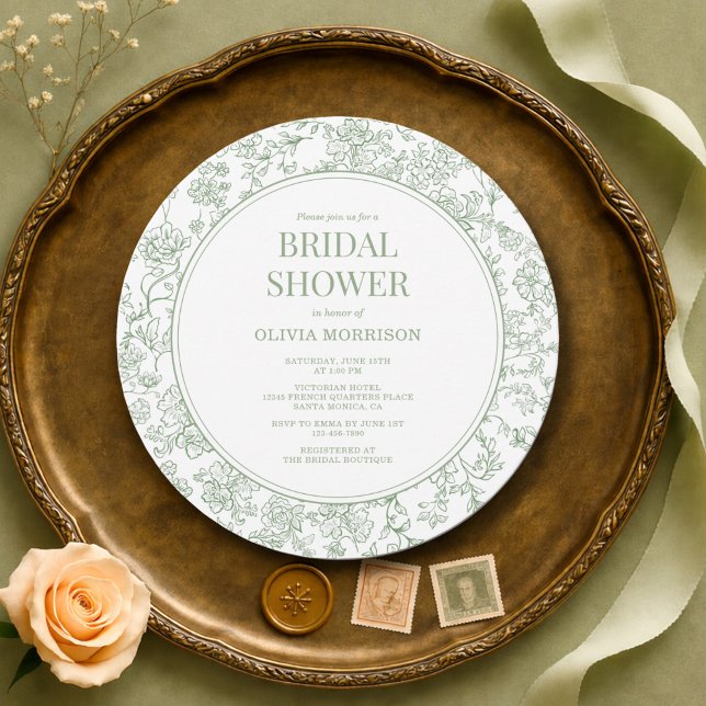 Convites Sage Green Vintage French Floral Bridal Shower (Criador carregado)