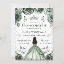 Sage Green Vress Dark Skin Princess Quinceanera