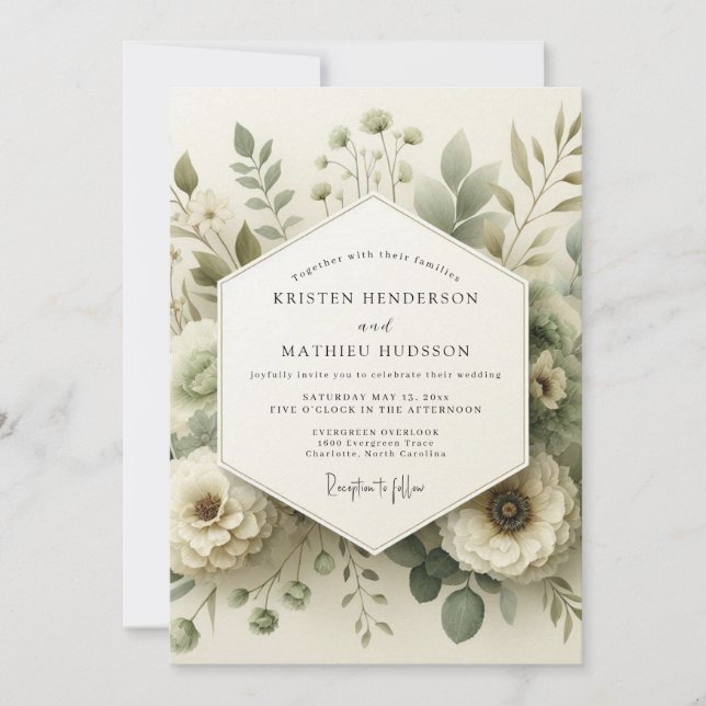 Convites Sage Green Watercolor Bloom Wedding (Frente)