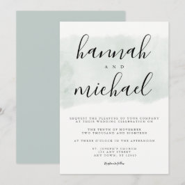 Convites Sage Green Watercolor Modern Simple Wedding