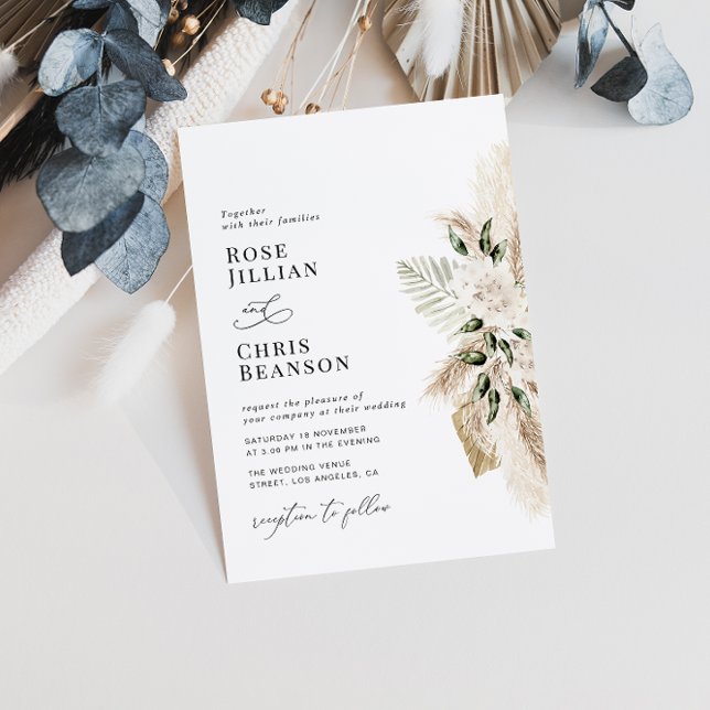 Convites Sage Green Watercolor Pampas Floral Wedding (Criador carregado)