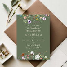 Sage Green Watercolor Wildflower Meadow Wedding
