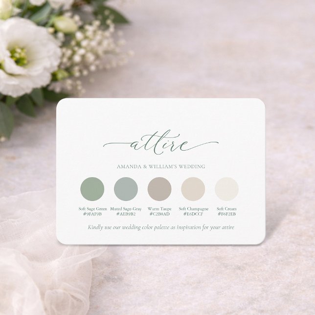 Convites Sage Green Wedding Attire Color Palette Card  (Criador carregado)