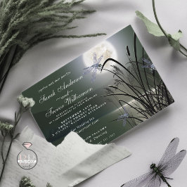 Convites Sage Green Wedding Full Moon Dragonfly Pond