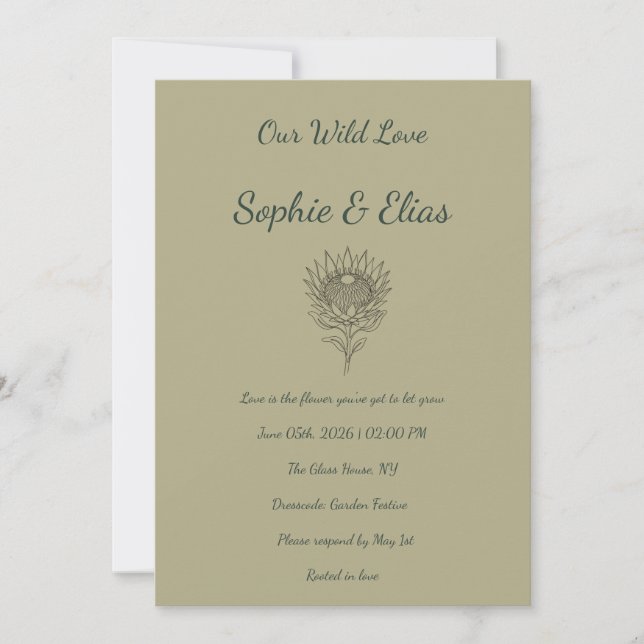 Convites Sage Green Wedding Invitation Protea Botanical (Frente)
