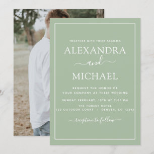 Convites Sage Green Wedding Romantic Photo Invitation