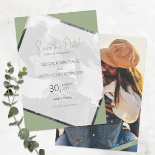 Convites Sage Green Wedding Save the Date with Color Photo