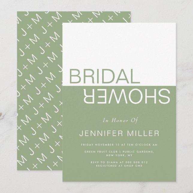 Convites Sage green whimsical colorblock bridal shower (Frente/Verso)