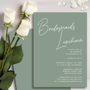 Convites Sage Green Whimsical Script Bridesmaids Luncheon