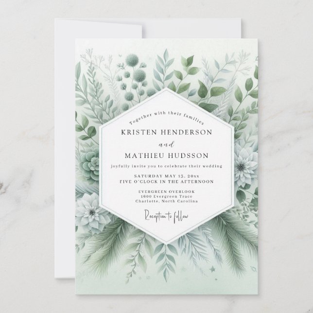Convites Sage Green Whispery Botanical Wedding (Frente)