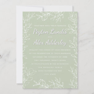 Convites Sage Green White Botanical Line Art Deixa Casament