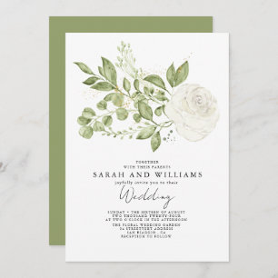 Convites Sage Green White Floral Boho Weding