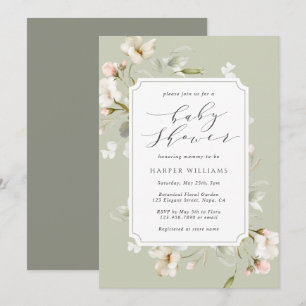 Convites Sage Green White Floral Gênero Neutro Chá de frald