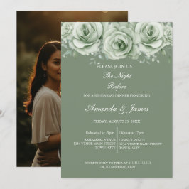 Convites Sage Green White Floral Rehearsal Dinner