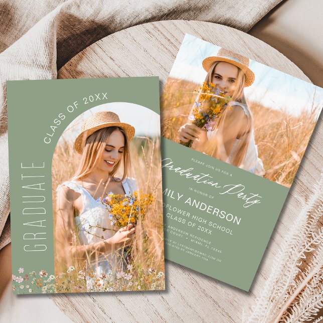 Convites Sage Green Wildflower Arch Photo (Criador carregado)