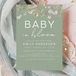 Convites Sage Green Wildflower Baby in Bloom Chá de fraldas