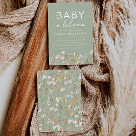 Convites Sage Green Wildflower Baby in Bloom Chá de fraldas