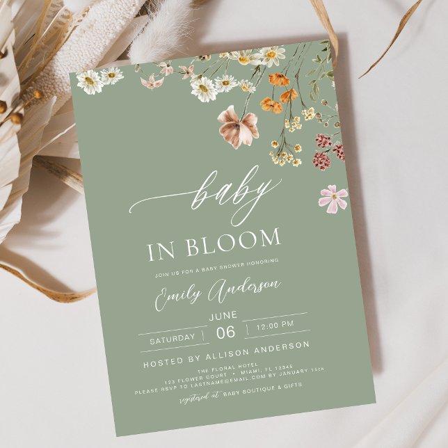 Convites Sage Green Wildflower Baby in Bloom Chá de fraldas (Criador carregado)