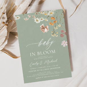 Convites Sage Green Wildflower Baby in Bloom Chá de fraldas