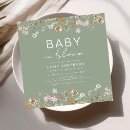 Convites Sage Green Wildflower Baby in Bloom Chá de fraldas