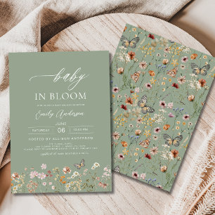 Convites Sage Green Wildflower Baby in Bloom Chá de fraldas