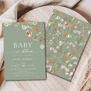 Convites Sage Green Wildflower Baby in Bloom Chá de fraldas