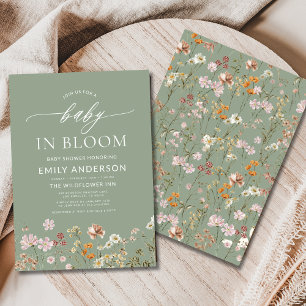 Convites Sage Green Wildflower Baby in Bloom Chá de fraldas
