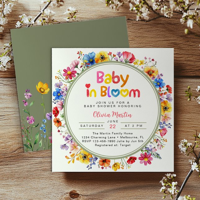 Convites Sage Green Wildflower Baby in Bloom Chá de fraldas (Baby in bloom Invite)