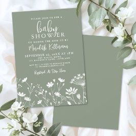 Convites Sage Green Wildflower Baby Shower