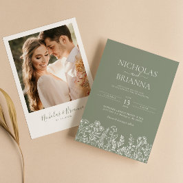 Convites Sage Green Wildflower Boho Casando Foto Moderna