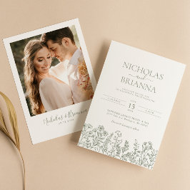 Convites Sage Green Wildflower Boho Casando Foto Moderna