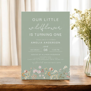 Convites Sage Green Wildflower Boho Chic Primeiro Aniversár