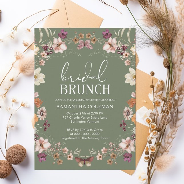 Convites Sage Green Wildflower Bridal BrunChá de panela (Criador carregado)