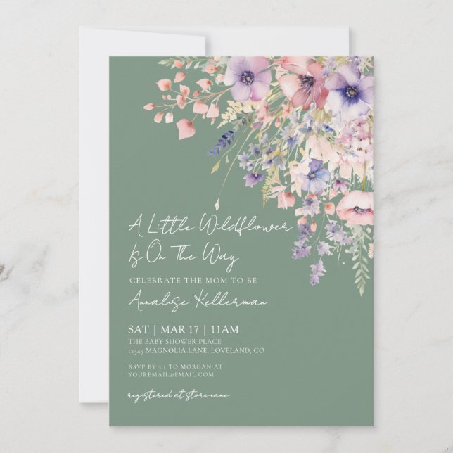 Convites Sage Green Wildflower Floral Baby Shower (Frente)