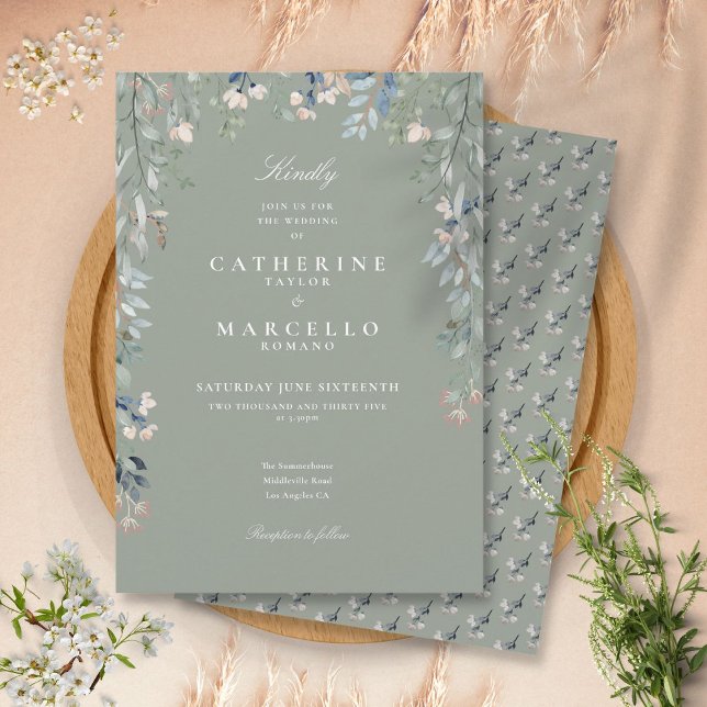 Convites Sage Green Wildflower Floral Greenery Casamento (Criador carregado)