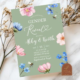 Convites Sage Green Wildflower Gender Reveal Invitation