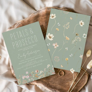 Convites Sage Green Wildflower Petals & Prosecco Bridal