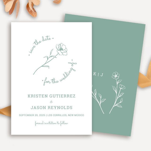 Convites Sage Green Wildflower Save Date (Salva A Data) (Sage Green Wildflower Save The Date)